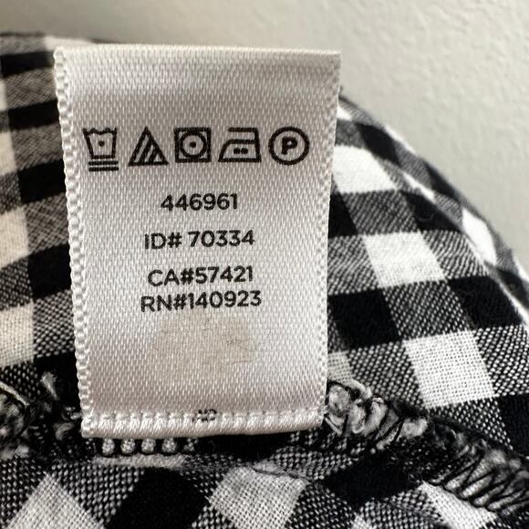 LOFT Blouse Top Plaid Gingham Check Boho Bell Sleeves Black White L Cottage Core - Picture 10 of 11
